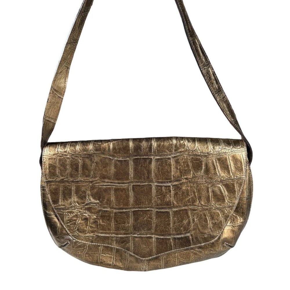 Carlos Falchi Exotic Genuine Alligator Crocodile Handmade Shoulder /‎ Saddle Bag